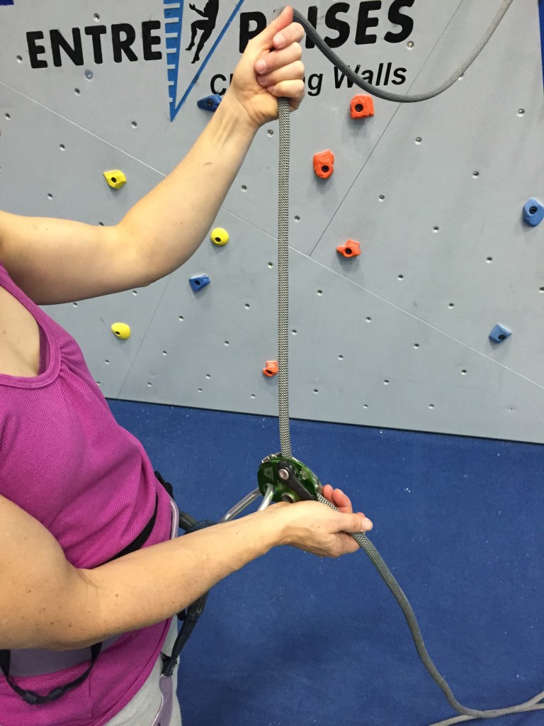 Rock climbing women demonstrating the Trango Cinch