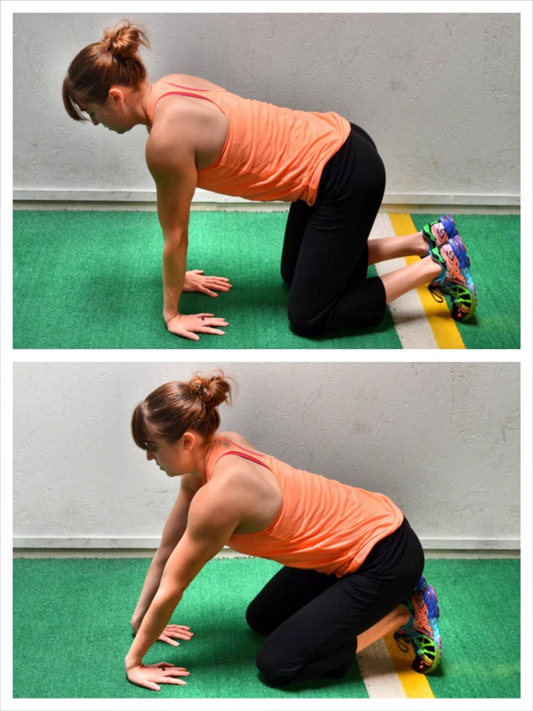 Woman demonstrating wrist extension stretch.