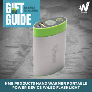Portable hand warmer with flashlight on gray background.