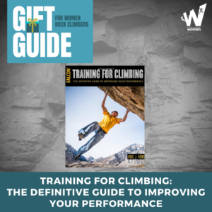 Book "Training for Climbing: The definitive guide to improving your performance" on gray background.