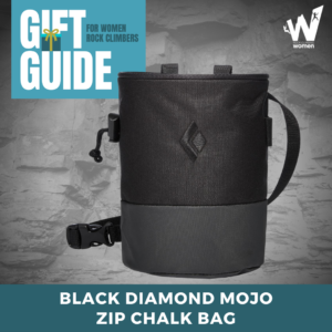Black Diamond chalk bag for climbing on gray background.