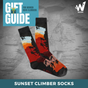 Crew socks for women with climbing design.