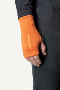 A hand wearing a fingerless sport glove.